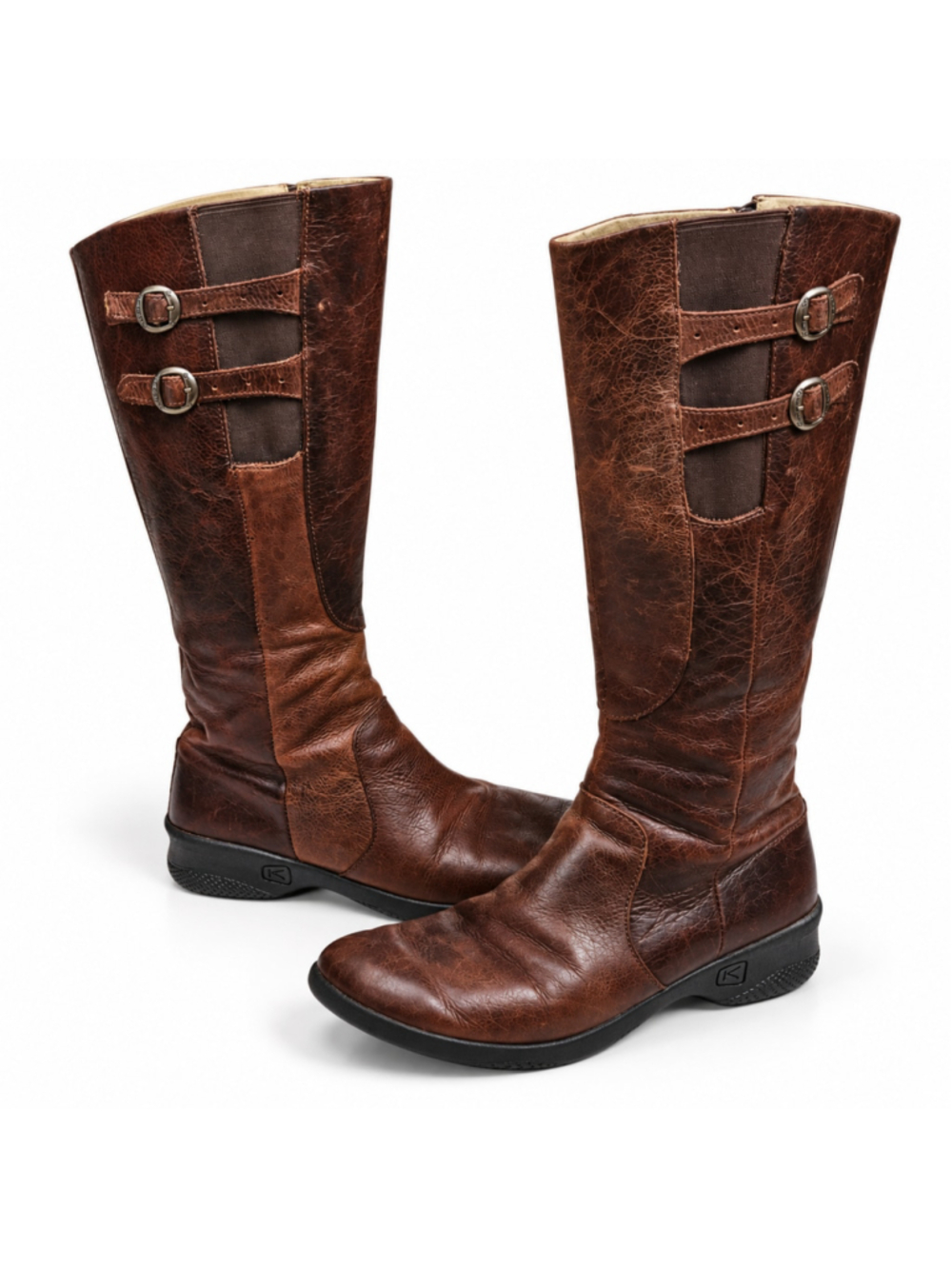 BOC Born Concept Womens 8.5M Wide Calf Brown Genuine Leather Knee High Boots
